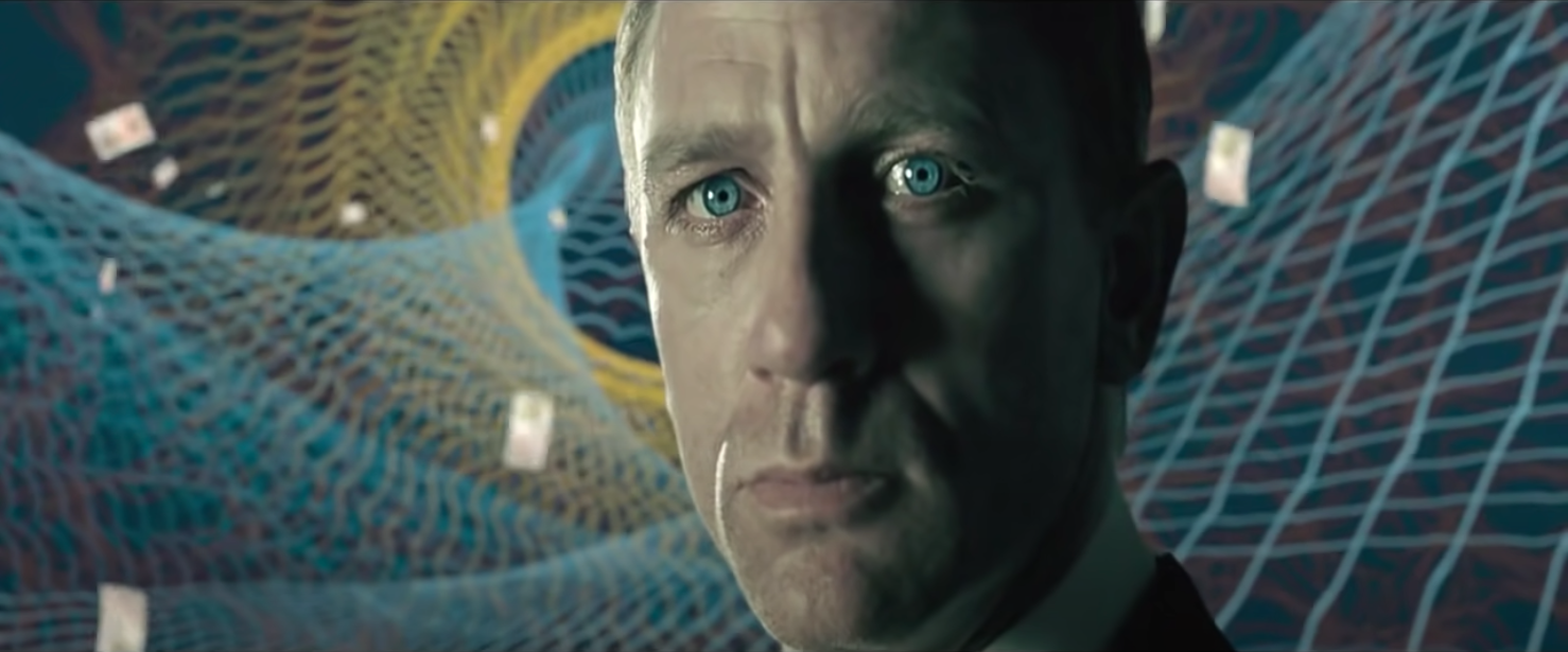 Daniel Craig close up at the end of casino royale titles by Daniel Kleinman