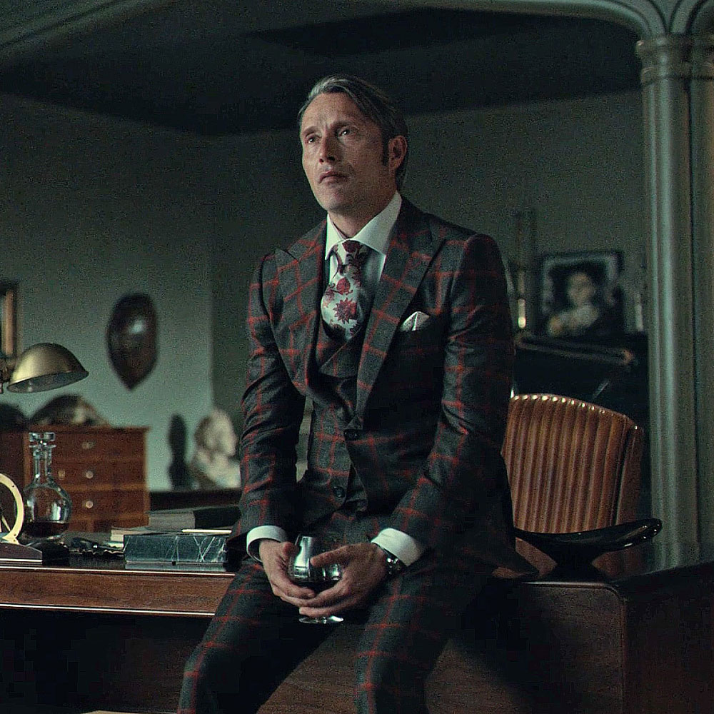 Hannibal S Famous Charcoal And Blood Red Windowpane Piece Suit