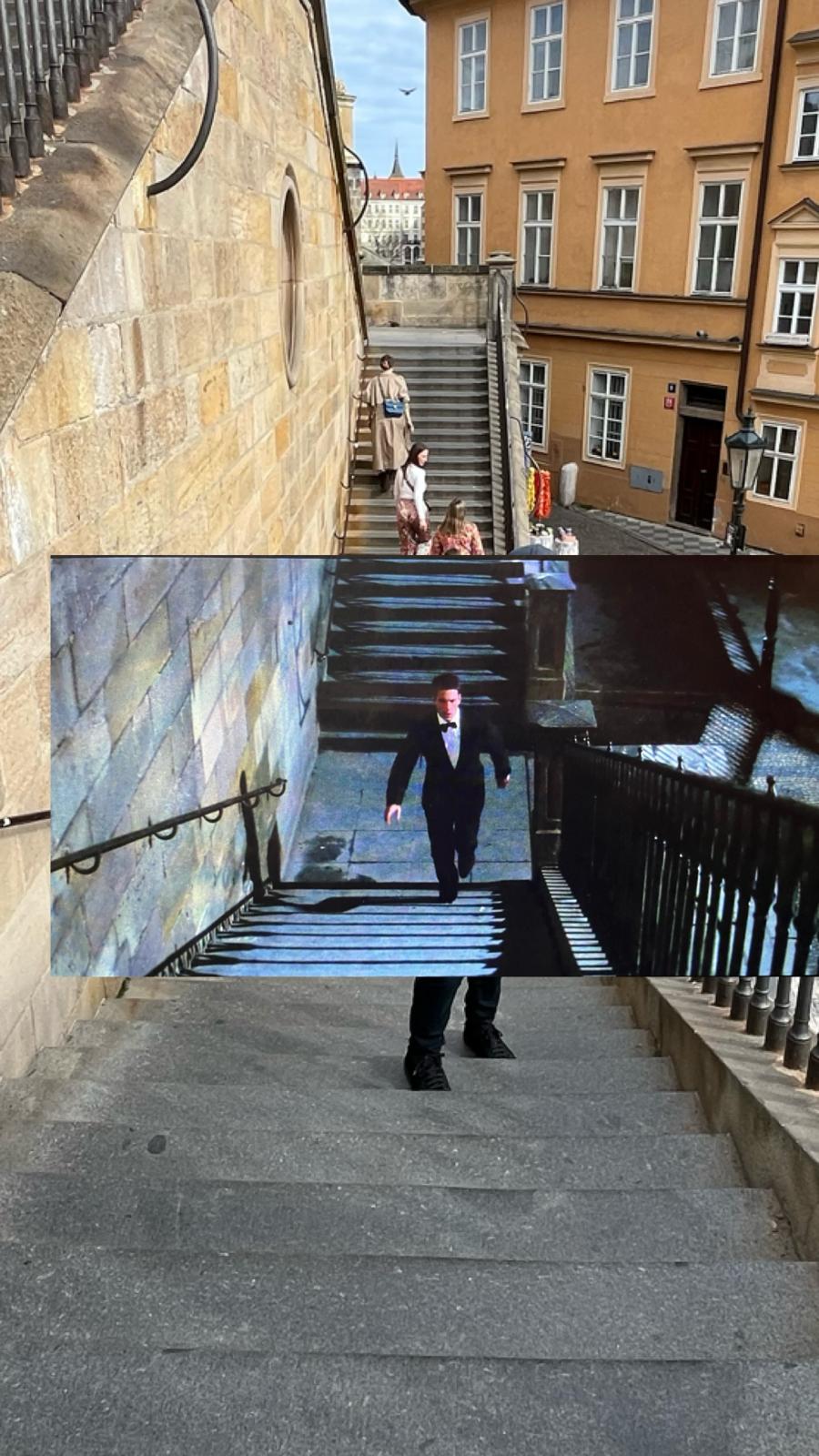 Stair case on Charles Bridge in Prague with Tom Cruise insert